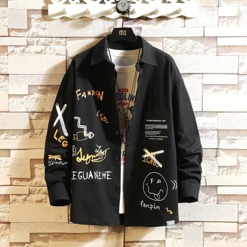 MenS Loose Hip Hop Streetwear Black Shirts Long Sleeves 2021 New Spring Autumn Plus OverAsian Size M-5XL