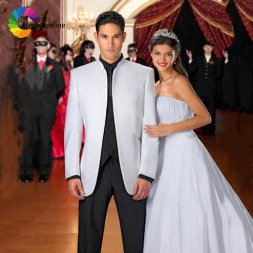 Custom Made White Men Suits Wedding Suits for Man Blazer Suit Stand Lapel 3Piece Jacket Pants Vest Groomsmen Suit Groom Tuxedos