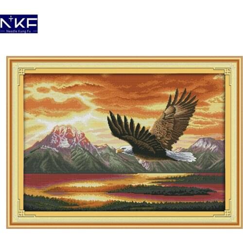 NKF The Flying Eagle Cross Stitch Pattern Handmade Craft Needlework Embroidery Kit Animal Cross Stitching Set for Home Decor