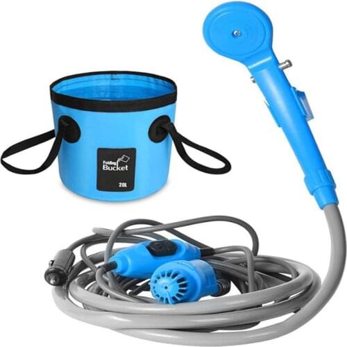 Camping Shower Outdoor Hiking Travel Portable Shower And 20L Bucket Set Car Washer Plant Watering Pet Cleaning 12V Electric Pump
