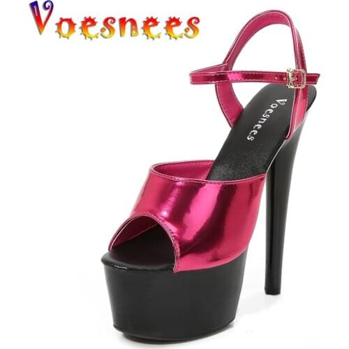 Voesnees 2021 New Walking Show Artifact Model Shoes 15CM Hate Sky High-Heeled Women Shoes Black Platform Sexy Peep Toe Sandals
