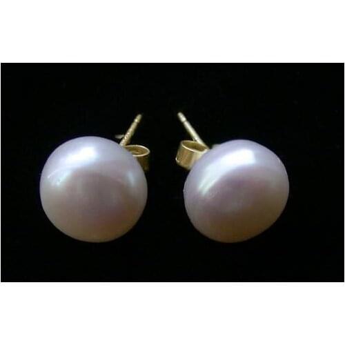 New Favorite Pearl Store 11mm White Freshwater Pearl Gold S925 Sterling Silver Stud Earrings Fine Jewelry Charming Lady Gift