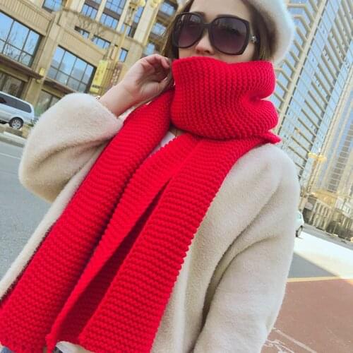New women men scarf Korean wool female student long thick warm knitting winter red black white Beige scarf