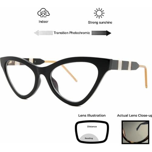 Multifocal Reading Glasses Women Retro Fashion Female Cat Double light Hyperopia Eyewear Prescription Eyeglasses FML