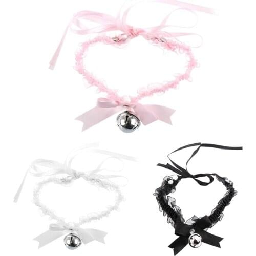 Women Sexy Ruffled Lace Bow Choker Necklace with Bell Harajuku Lolita Anime Jewelry Collar Necklet Cosplay Sex Toys