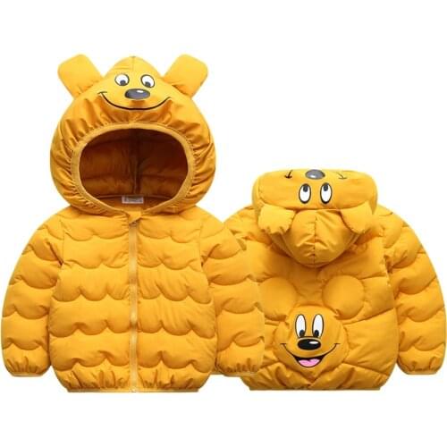 Winter Baby Down Cotton Jacket Winter 2021 New Fashion Cute Cartoon Coat Boys Girls Hooded Warm for Childrens Outerwear 1-5y