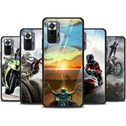 Retro Moto Cross Motorcycle For Xiaomi Redmi K40 K30 K20 9T 9C 9A 9 8A 7 Pro Plus Tempered Glass Phone Case