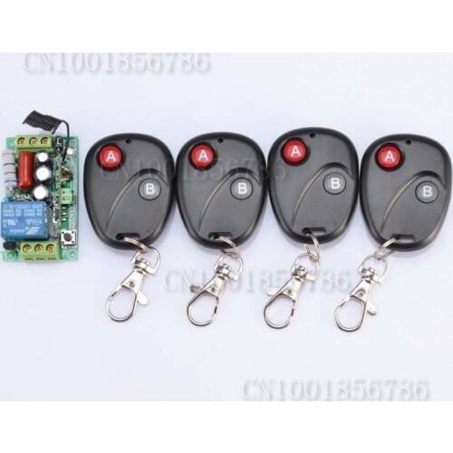 RF Wireless 220V Remote Control Switch 1CH Interruptor 10A 1Receiver&4Transmitter Light Lamp LED SMD A ON B OFF