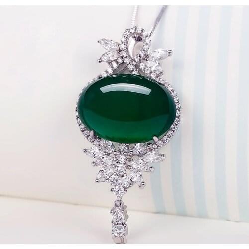 Luxury Agate Diamond Pendant Real 925 Sterling Silver Charm Wedding Pendants Necklace For Women Party Choker Jewelry Gift