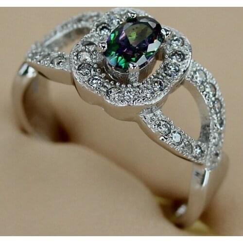 SHUNXUNZE Punk Noble Generous Wedding rings Jewelry for women christmas Rainbow Cubic Zirconia Rhodium Plated R3145 size 6 7 8 9