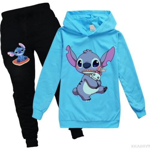 STITCH Boys Girls Sport Clothes Set Hoodied T Shirt Pants Tracksuit Children Suits Kids Clothing
