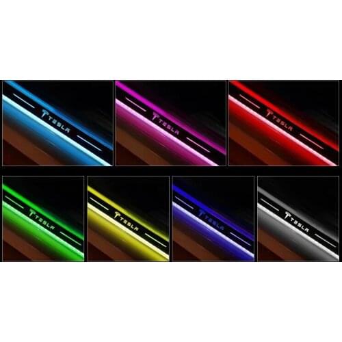 Osmrk led moving door scuff for Tesla dynamic door sill plate flat lining overlays guards flowing/fixed light