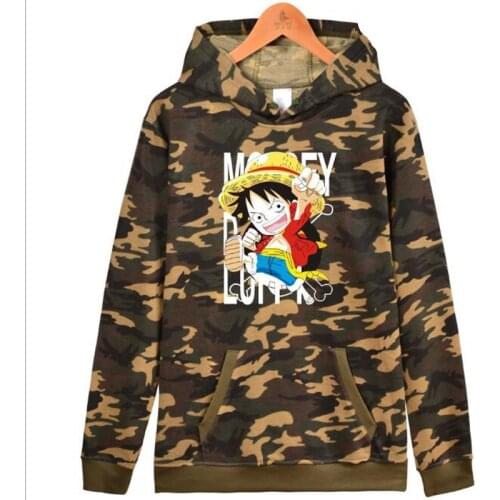 Anime Monkey D Luffy Camouflage Hoodie Men Hooded Sweatshirts Male Sportswear Brand Clothing Hip Hop Moleton Masculino