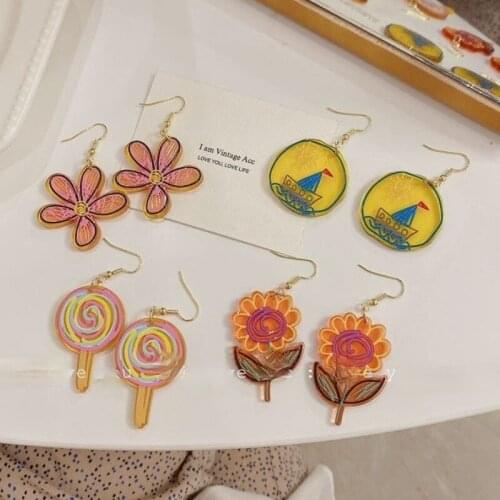 U-Magical Korean Stylish Arcylic Sailing Sunflower Candies Dangle Earrings for Women Textured Party Earrings Jewelry Pendientes