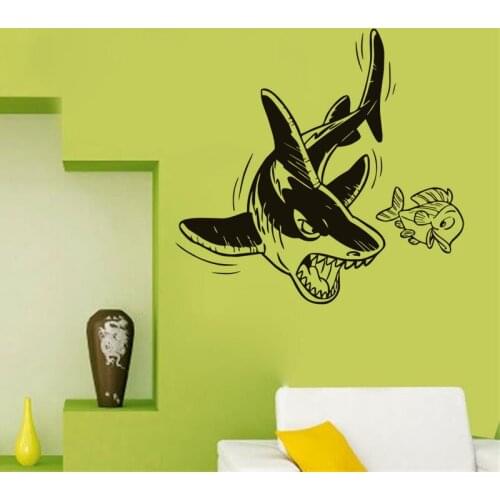 Funny shark to kill small fish vinyl wall decal home decor living room bedroom art wallpaper removable wall stickers