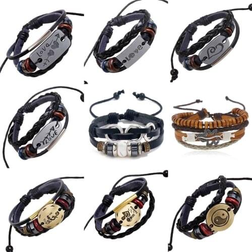 Vintage Multilayer Leather Bracelet for Women Fashion Braided Rope Wrap Bead Charm Woven Goth Bracelets Boyfriend Creative Gift