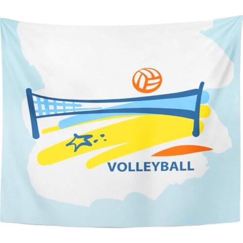 Volley Volleyball Team School Club Line Sketch Ball and Net Beach Competition Championship Sign Activity Home Decor Tapestry