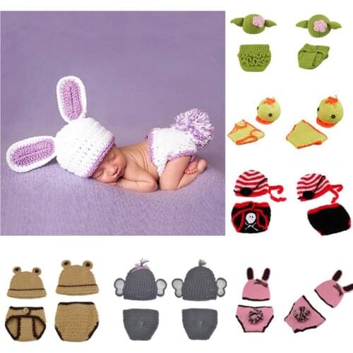 Crochet Newborn Costume Baby Girls Boys Photo Props Accessories Handmade Infant Beanies Hat Diaper Toddler Shower Gift Clothes