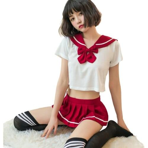 Japanese Cute Lolita Cosplay Student Girls Uniform Sexy Women Crop Top Miniskirt Kawaii Bow School JK Sailor Suit Erotic Costume