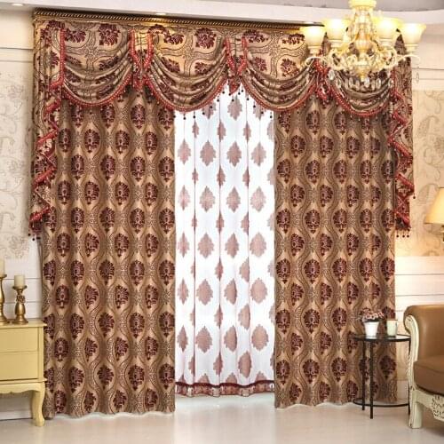 European Style Curtains for Living Dining Room Bedroom Wine Red Jacquard Curtains valance curtain Finished Product Customization