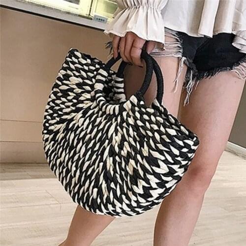 Women Woven Handbag Rattan Wicker Straw Half Round Bag Fashion Large Capacity Female Casual Travel Tote Bolsos