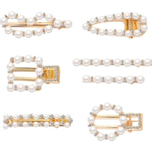 Sweetly Artifial Pearl Duck Clip Hair Pins Geometric Wave Heart Square Circle Straight Line Headwear for Women