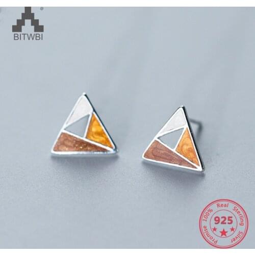 Japan Hot Style S925 Sterling Silver Simple Fashion Cute Sweet Colorful Geometric Round Traingle Stud Earring Jewelry for Girl