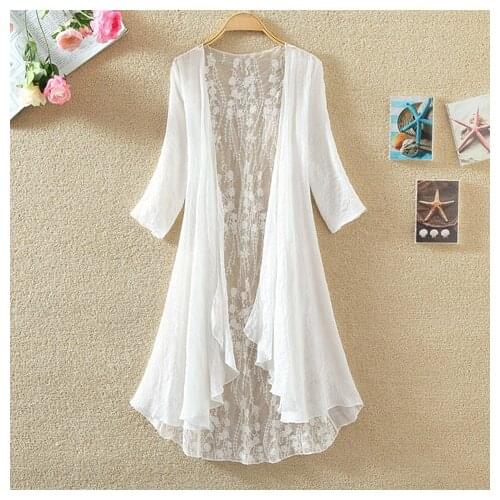 Women 2020 Summer Lace Patchwork Casual Thin Cardigan Female Three-Quarter Sleeve Air Conditioning Cape Sun Protection Tops G273