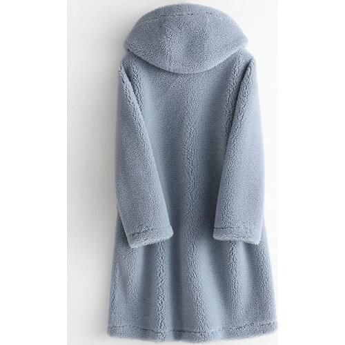 Wool New 2020 Real Fur Coat for Women Clothes Winter Sheep Jackets Coats Female Long Hooded Suede Lining Overcoat 978001 s