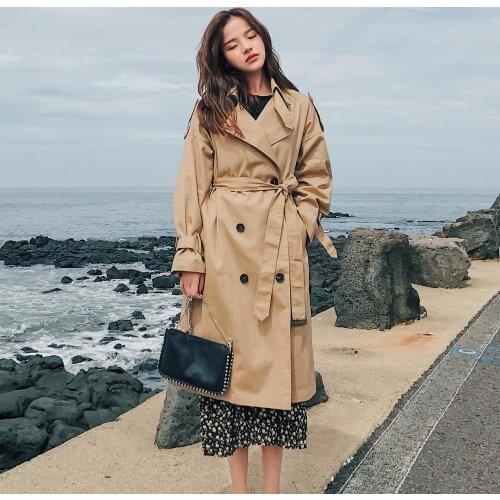 ZITY Fashion Brand New Women Trench Coat Long Double -Breasted Belt Blue Khaki Lady Clothes Autumn Spring Outerwear Oversize
