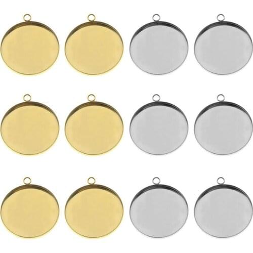 5pcs 6~30mm Stainless Steel Gold Round Cabochon Bases Setting Cameo Tray Bezel Blank Pendant Necklace DIY Jewelry Supplies