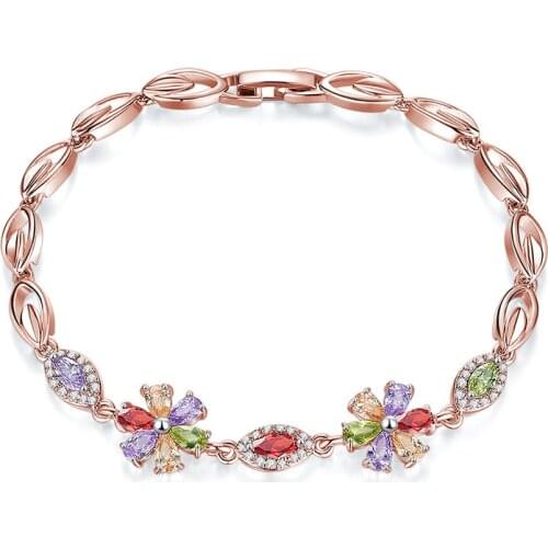 ZSLBS New Korea Fashion Crystal Flower Bracelets For Women Cubic Zirconia Bracelet Bangle Jewelry Gifts Armbanden Voor Vrouwen