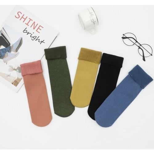 1 pair hot sale Winter thicken thermal Soft Solid Color Warm Women Socks Short Socks cotton Snow Velvet Boots Floor socks funny