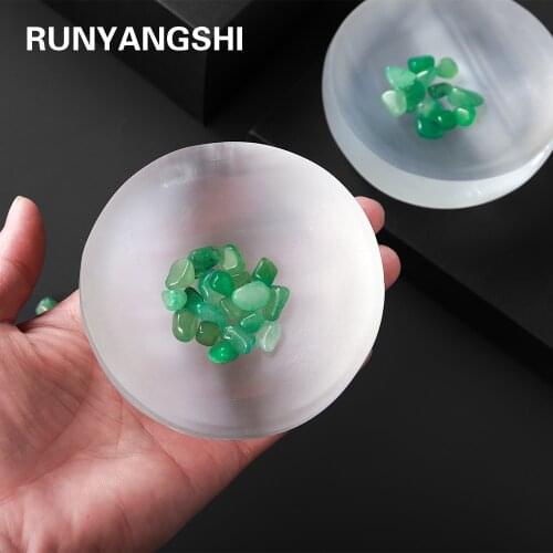 1PC Natural Crystal Plaster stone circular Bowl Ashtray Gypsum Crystal Hand Carved Rough Stone Treatment Gem Decoration