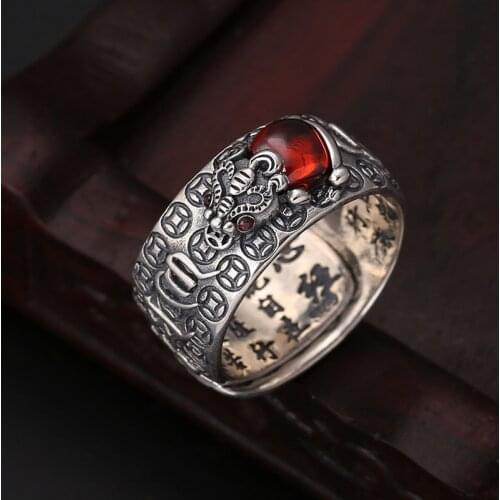 100%925 Thai silver retro star wars iron blood warrior adjustable personality ring