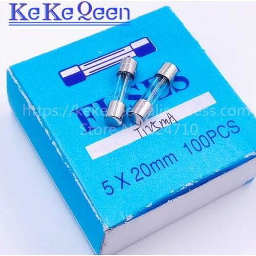 100pcs/lot 5*20mm 0.125A 250V Slow Fuse 5*20 T0.125A T125mA 250V Glass Fuse 5mm*20mm