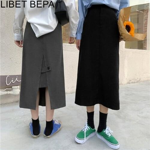 2021 New Spring Autumn Women A-Line Skirts High Waist Irregular Korean Style Pockets Fashionable Buttons Midi Skirts SK30038