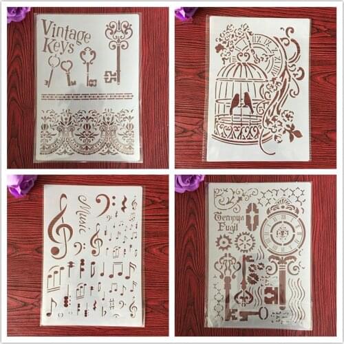 4pcs / set A4 Stencils Painting Coloring Embossing Scrapbook Album Decorative Template for walls letter stencils key