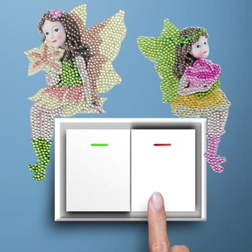 Diamond Painting Switch Stickers Children Bird Angel Cartoon DIY Luminous Bedroom Home Wall Decoration for Outlet Wall Ornament