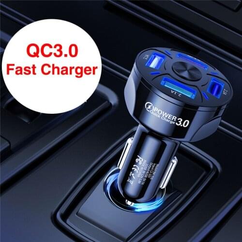 4USB Ports Car Charger QC3.0+7A Quick Charging USB Charger Power Adapter in Car for iPhone12 11 XS Samsung Note10 Vivo S9 S7