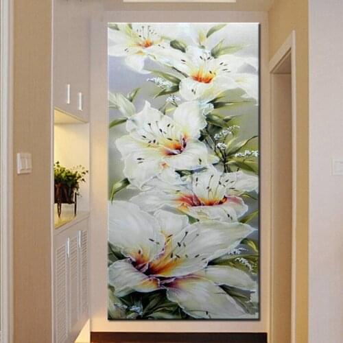 Large Diamond painting Full square Round Drill White Lily Diamond Mosaic Flower,5D Round Diamond Embroidery Pattern,F15