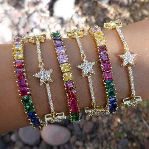 Fashion AAA cubic zirconia Baguette rainbow bracelet thin shinning bangle gold filled sparking cz dainty elegance stack jewelry