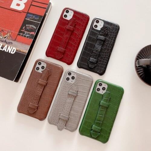 High Grade Fashion Bracket Wrist Band Hoder Crocodile Leather Phone Case Cover For iPhone 11 Pro XS Max XS XR X 6 6S 7 8 Plus SE