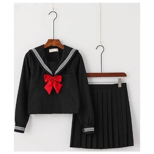 Black Cute JK Uniform Summer Short/long Sleeve Japanese School Uniforms Girls Sailor Sets Pleated Skirt JK Uniform COS Costume