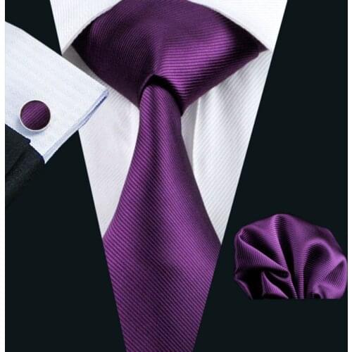 Ties For Men 100% Silk Purple Solid Jacquard Woven Tie Hanky Cufflinks Set For Formal Wedding Business Party Free Postage LS-860