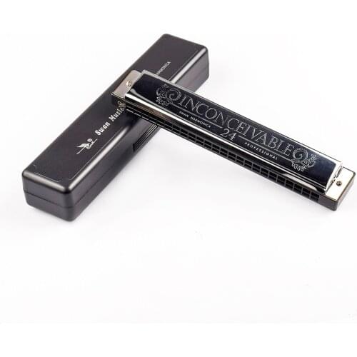 SWAN 24 Holes Tremolo Harmonica C Key Polyphony Harmonicon Octave-tuned Mouth Organ Harmonica with box