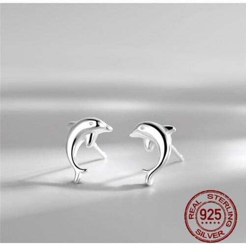 INEFFA Real 925 Sterling Silver Marine Life Dolphin Earrings Stud for Women Girls Gift Hot Fashion Sterling-silver-jewelry Gifts