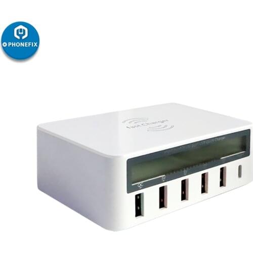 Intelligent Multiport Quick USB Charger Station With Wireless Charging Pad 3.0 LCD Display for iPhone Samsung Huawei and Tablet