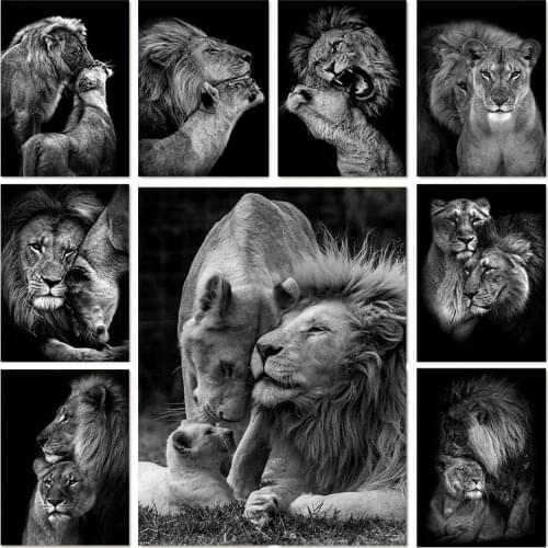 Black White Animals Art Lions Oil Painting Canvas Art Posters and Prints Wall Pictures for Living Room Home Wall Cuadros Decor