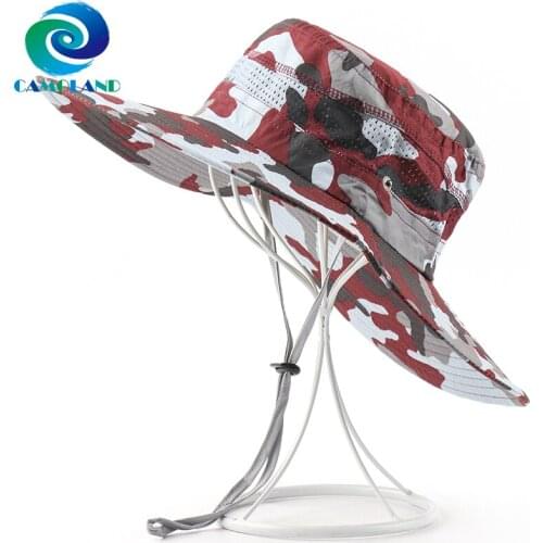 CAMOLAND Military Army Boonie Hat Men Camouflage Bucket Hat Summer UV Protection Fishing Hiking Cap Female Outdoor Sun Beach Hat
